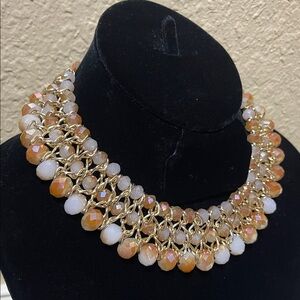 Elegant Gold and White Beaded Necklace